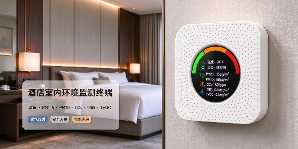<i style='color:red'>酒店室内环境监测终端</i> 湿度、PM2.5、PM10、CO₂、甲醛、TVOC指标