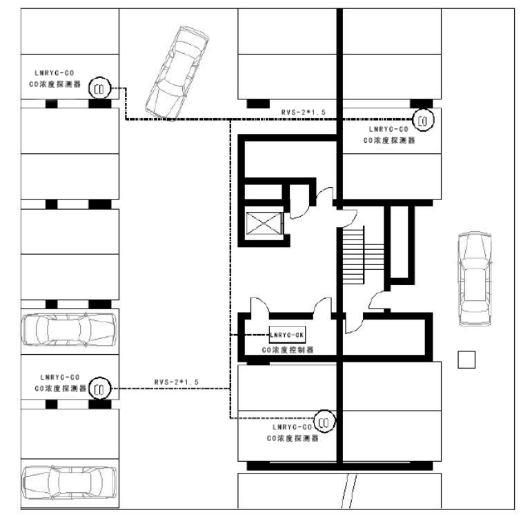 车库CO探测器平面安装图